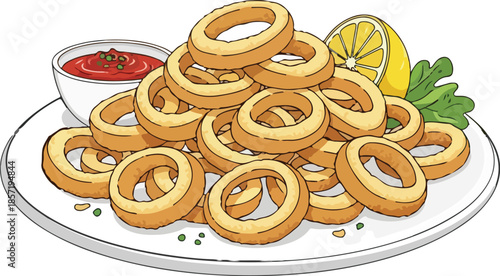 Crispy Onion Rings with Dipping Sauce and Lemon