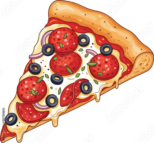 Delicious Pizza Slice with Tomatoes and Olives