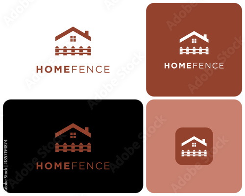 Fence Home Hedge House Wooden Yard Garden Gate Residential Exterior Vector Logo Design Illustration