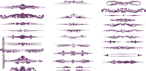 Vintage flower set of decorative calligraphic design elements featuring vector frames, ornate borders, and elegant scroll dividers for stylish page decoration and ribbon banners