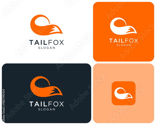 Orange Fox Long Tail Animal Flat Minimalist Silhouette Vector Logo Design Illustration