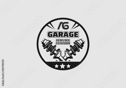 AG Garage Service Station Logo with Shock Absorber Illustration in Vintage Circular Automotive Badge Style