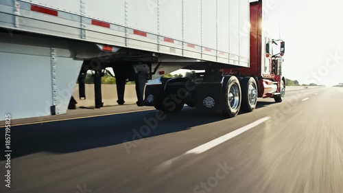 Large commercial truck driving on highway during daytime