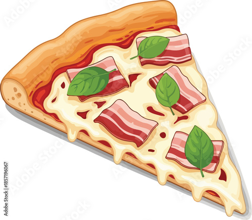 Delicious Slice of Bacon Pizza with Fresh Basil
