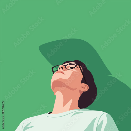 Vector Illustration of a Smiling Woman Looking Up