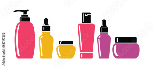 Skin care bottle set graphic. Beauty vector design on white.


