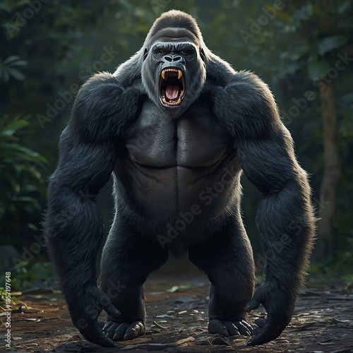 Powerful Full Body Gorilla Showing Aggression in Natural Habitat