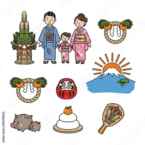 日本のお正月イラストセット
