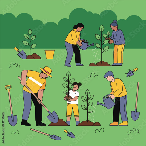 Community Tree Planting Day Illustration