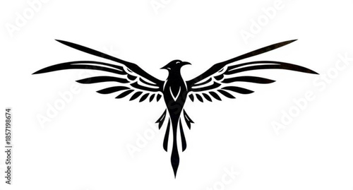 Vector illustration of a bird of paradise and a black eagle silhouette with flying wings as a nature symbol for a wildlife tattoo or icon art design