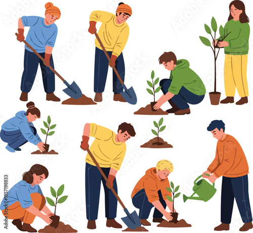 Diverse People Planting Trees Together