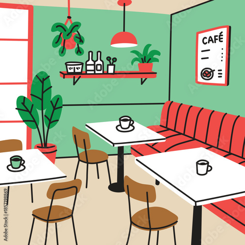 Cozy Modern shop Interior with Plants and Coffee