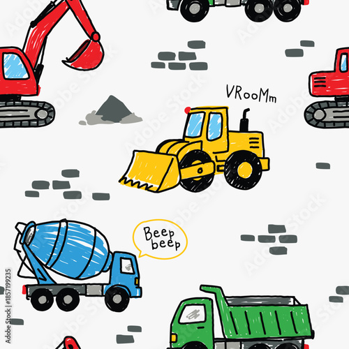 Playful Hand-Drawn Construction Vehicles Background