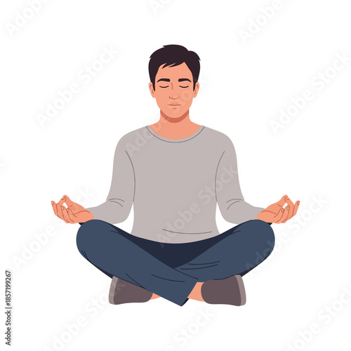 Man meditating in lotus position with eyes closed