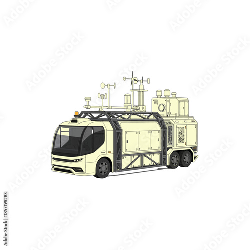 Futuristic mobile command center truck stacked vehicle illustration
