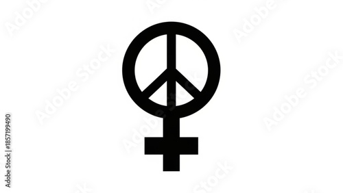 Black female gender peace sign symbol on white background, representing feminism and harmony