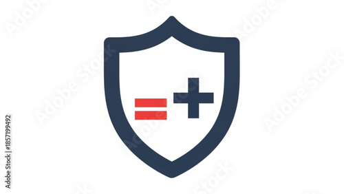 Shield icon with plus sign and equals symbol, representing protection and equality, a conceptual graphic resource for security and balance
