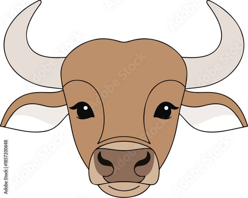 Cartoon Brown Cow Head with Horns