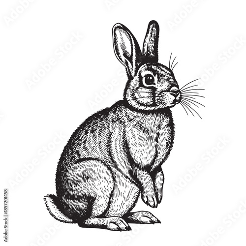 Rabbit Sitting Upright Vintage Etching