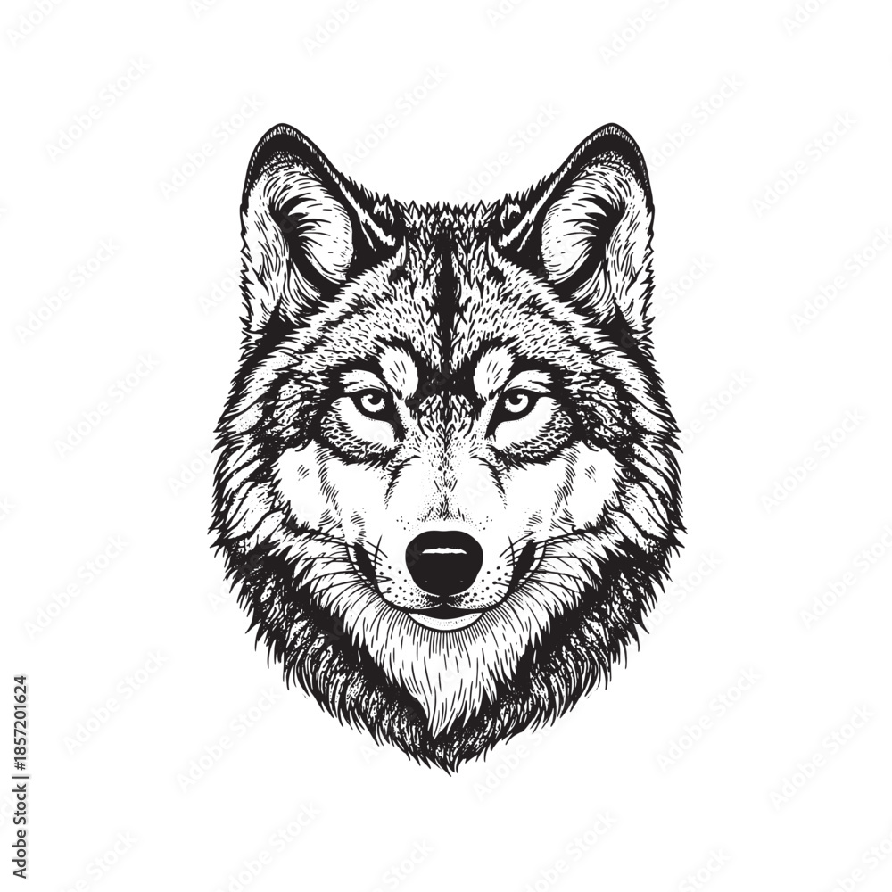 Fototapeta premium Wolf Head Detailed Vintage Etching