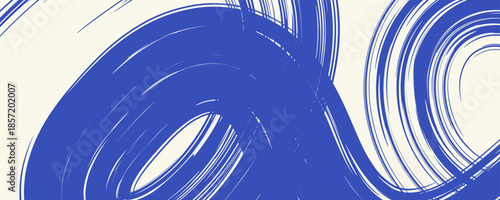 Grunge grainy blue brush stroke with spray texture. Hand drawn distress damaged vintage banner with zigzag bold line. Rough thick brush stroke texture.