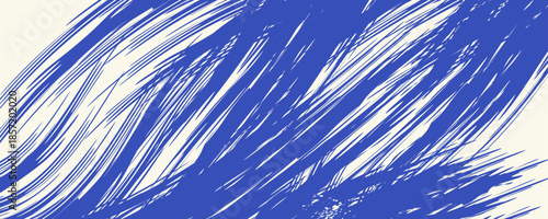 Grunge grainy blue brush stroke with spray texture. Hand drawn distress damaged vintage banner with zigzag bold line. Rough thick brush stroke texture.