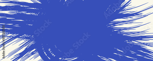 Grunge grainy blue brush stroke with spray texture. Hand drawn distress damaged vintage banner with zigzag bold line. Rough thick brush stroke texture.