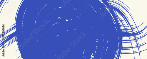 Grunge grainy blue brush stroke with spray texture. Hand drawn distress damaged vintage banner with zigzag bold line. Rough thick brush stroke texture.