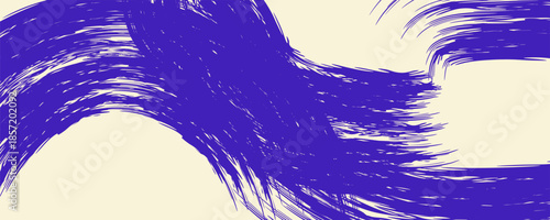 Grunge grainy blue brush stroke with spray texture. Hand drawn distress damaged vintage banner with zigzag bold line. Rough thick brush stroke texture.