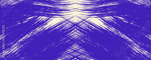 Grunge grainy blue brush stroke with spray texture. Hand drawn distress damaged vintage banner with zigzag bold line. Rough thick brush stroke texture.