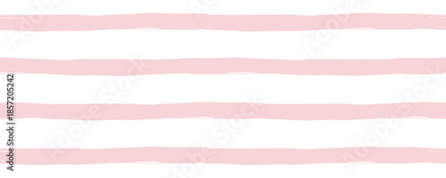 Cute baby doodle pattern with girly striped backdrop. Seamless wallpaper or pastel nursery design. Vector illustration.