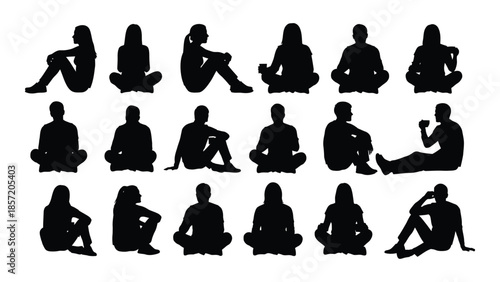 Collection of yoga poses depicted in black shapes a striking silhouette
