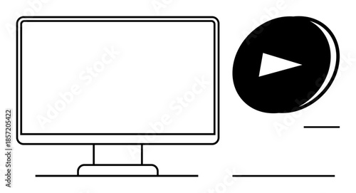 Media streaming, video playback, digital content, technology interface, online platforms, multimedia applications. Computer monitor with a play button symbol. Media streaming and video playback