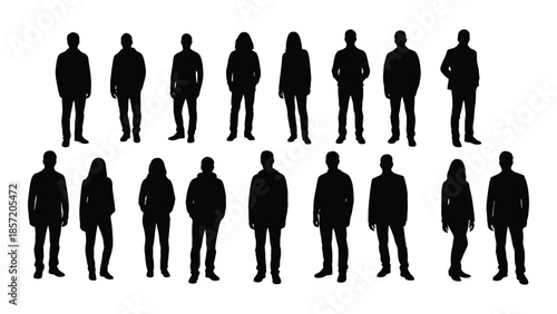 A collection of diverse human figures presented as dark shapes a striking silhouette