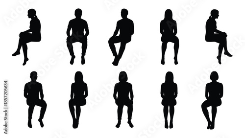 A collection of human figures in various seated positions presented as a silhouette