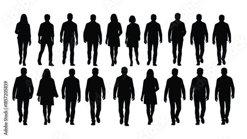 A collection of diverse human figures displayed as a striking black silhouette