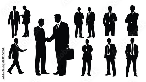 A collection of business people in suits depicted as a striking silhouette