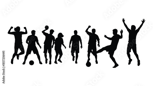 Evolution of man depicted through various athletic poses in black silhouette