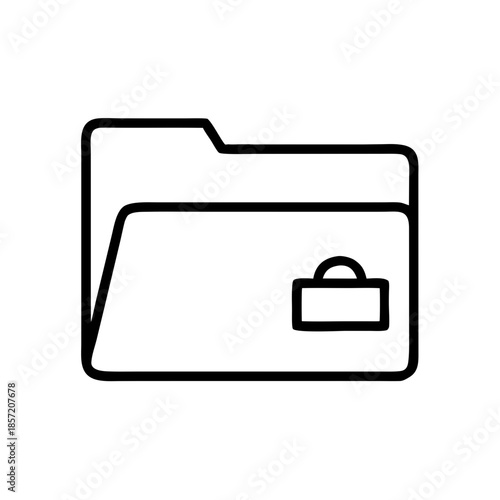 Minimalist outline icon of a file folder with a briefcase symbol. Ideal for office management blogs, professional organization websites, and digital document storage articles.