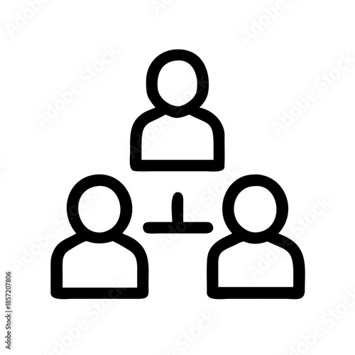 Outline icon depicting three people connected by lines. Best for HR portals, social media blogs, and sites focusing on networking, team collaboration, leadership, and community building.