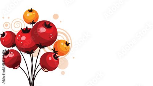 A stylized illustration of a bunch of glossy red and orange berries with decorative swirls, perfect for a modern autumn greeting card.