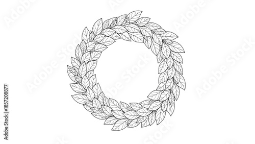 A classic hand-drawn illustration of a laurel wreath, symbolizing victory and honor, created in a detailed black and white sketch style.