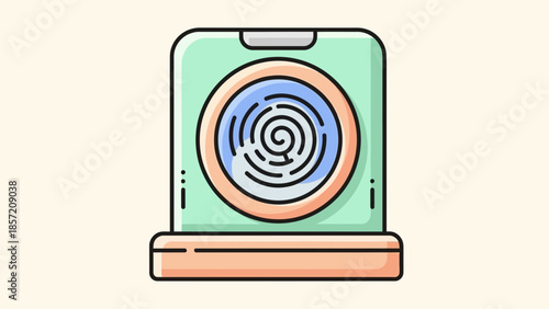 Minimalist icon of a fingerprint scanner on a mobile device or access control panel, concept for technology security application, biometric authentication system and digital identity verification