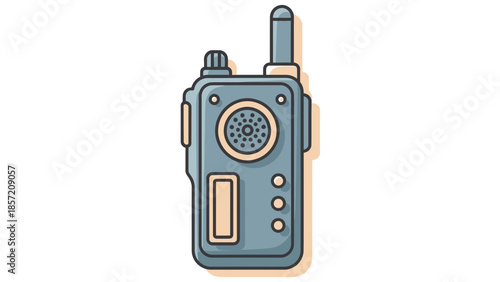 Flat design illustration of a handheld walkie talkie device with antenna, concept for security operations, field communication and emergency response