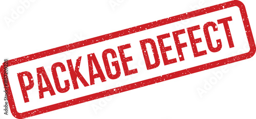 Red grunge effect stamp featuring PACKAGE DEFECT text to indicate a flawed or damaged product status