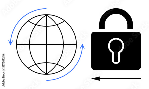 Cybersecurity concept. Globe and padlock online security, digital data protection, and global cyber safety. Cybersecurity ensures secure communication and privacy. For IT, tech, and digital platforms