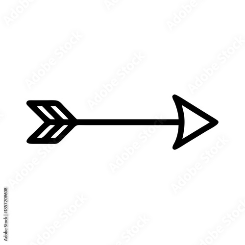 A minimalist black line icon of a horizontal arrow with a fletched tail and a sharp triangular head, isolated on a white background.