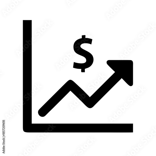 Black and white line graph with a dollar sign and upward arrow. Perfect for stock market blogs, financial planning websites, and business growth or investment strategy articles.