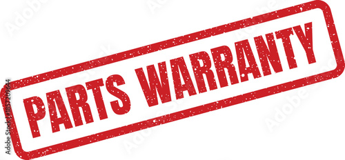 Red grunge rubber stamp impression displaying the words PARTS WARRANTY for product assurance documentation