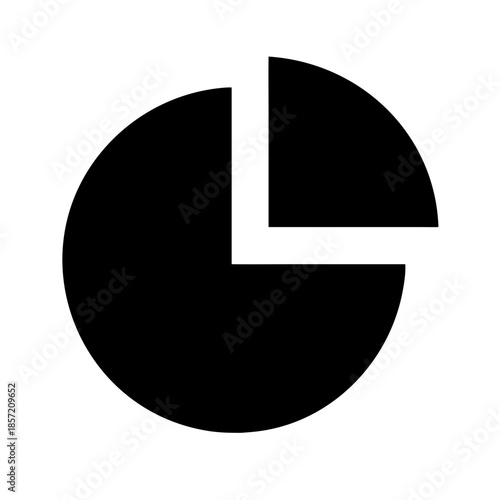 Simple black and white geometric pie chart icon. Ideal for business presentation blogs, financial data analysis websites, and minimalist infographic design articles.